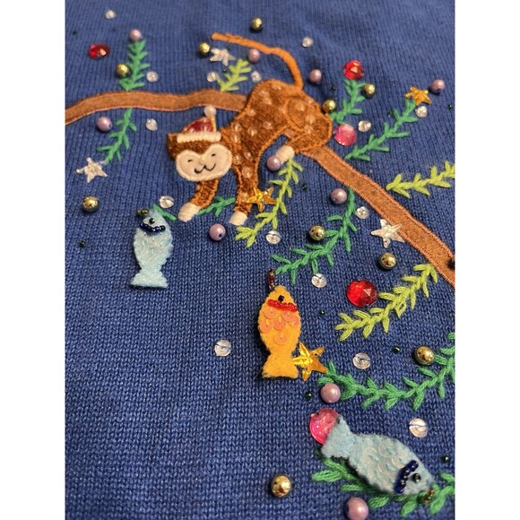 Quacker Factory Cats Playing On Christmas Tree Branch Embroidered Sweater Sz 2X - Picture 6 of 16